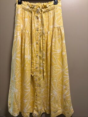 Universal Thread Yellow Floral Maxi Skirt with Buttons